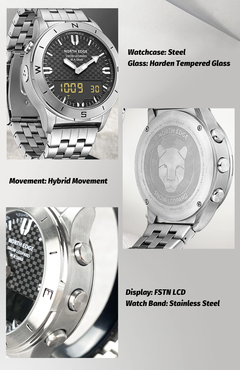 2022 North Edge Stainless Steel Men Watch Compass Outdoor Sport Smart Watches Gift Watches Wrist Watch Analog Watch Reloj Inteligente Relógio Inteligente
